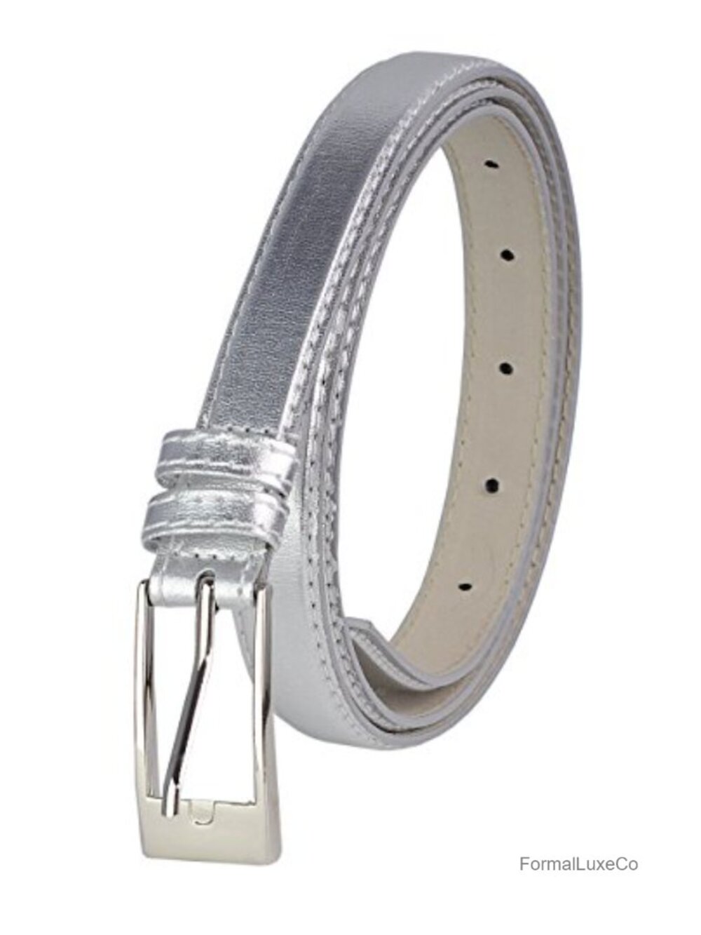 Slim Bonded Leather Belt with Shiny Buckle for Women